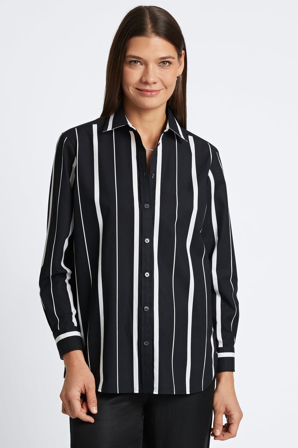 Foxcroft Boyfriend No Iron Black &amp; White Stripe Shirt
