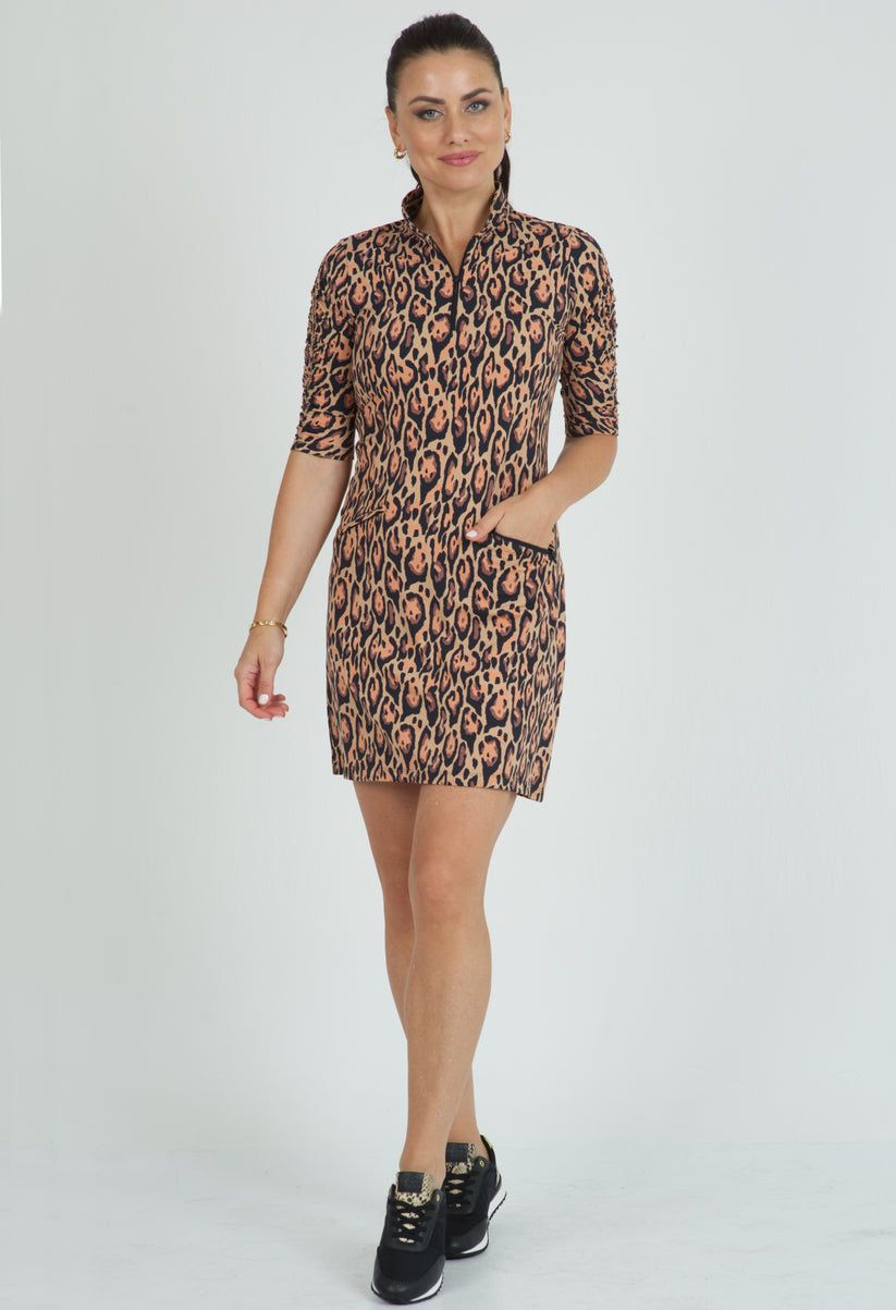 Ibkul Gemma Print Ruched Elbow Length Sleeve Dress