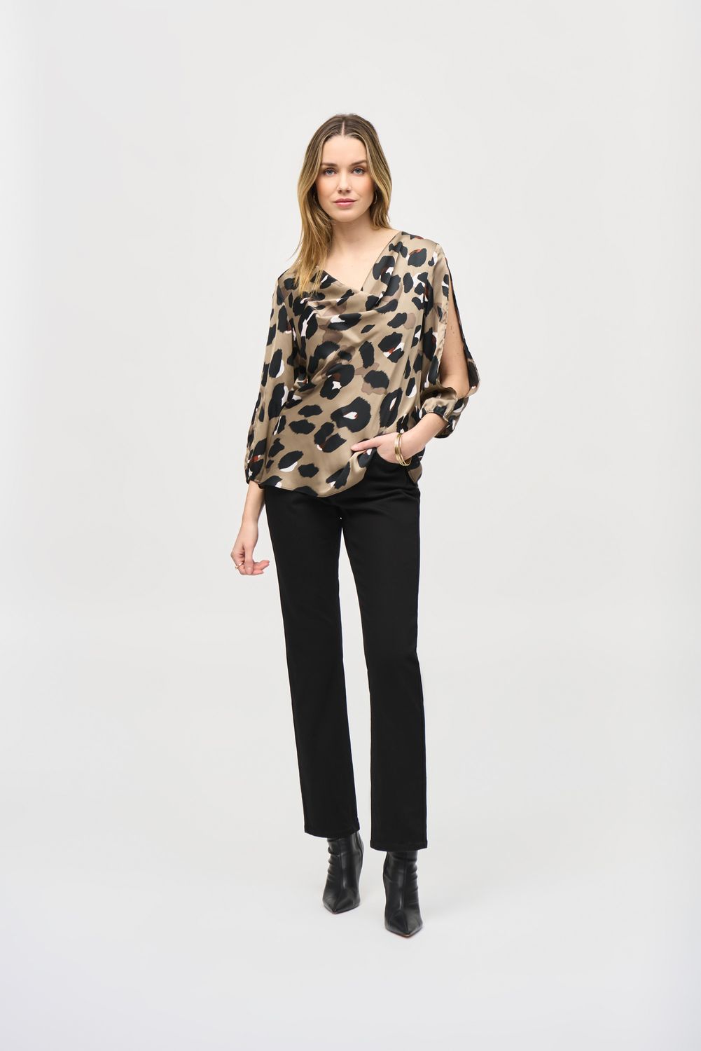 Joseph Ribkoff Satin Animal Print Top