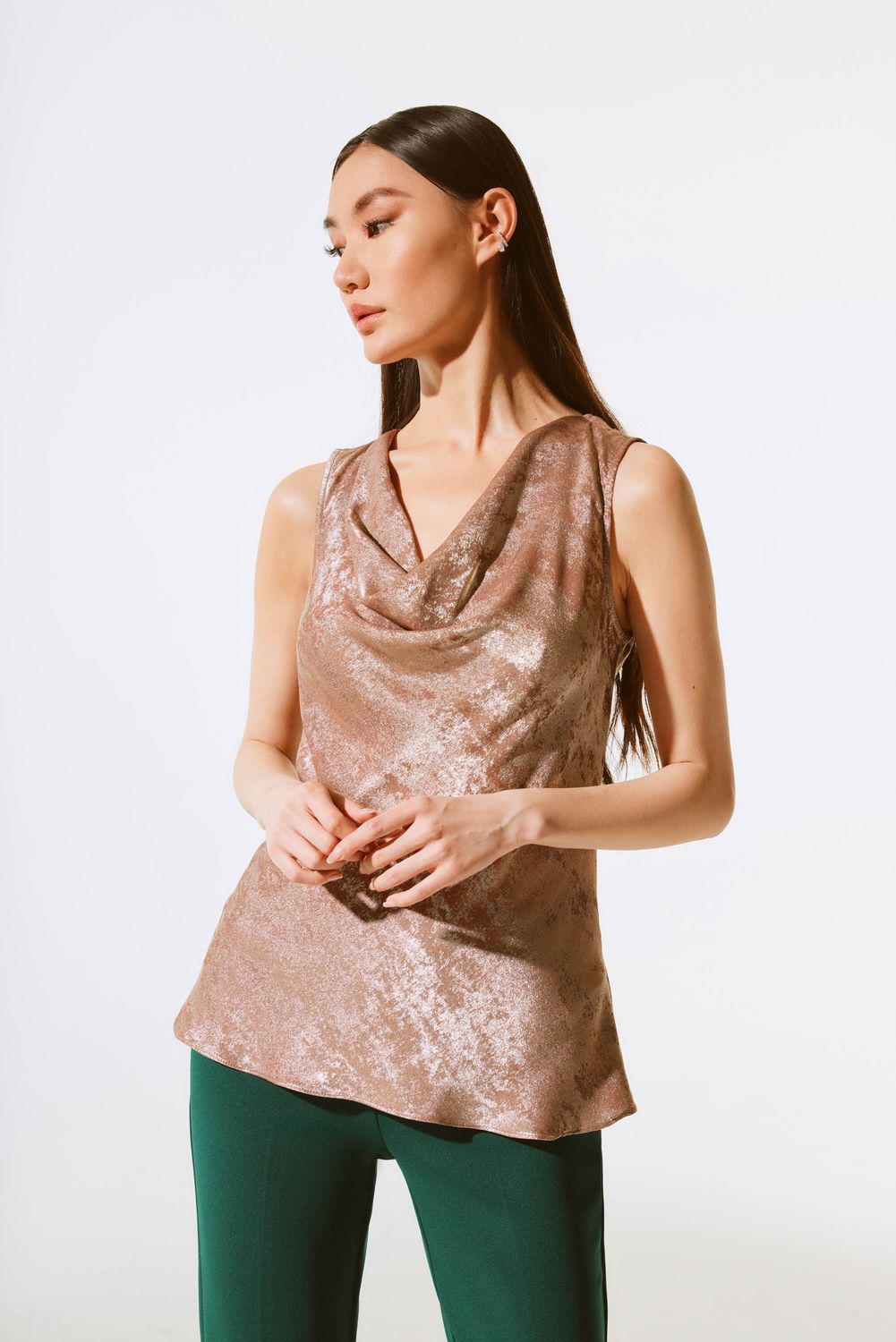 Joseph Ribkoff Foiled woven Cowl Neck Top