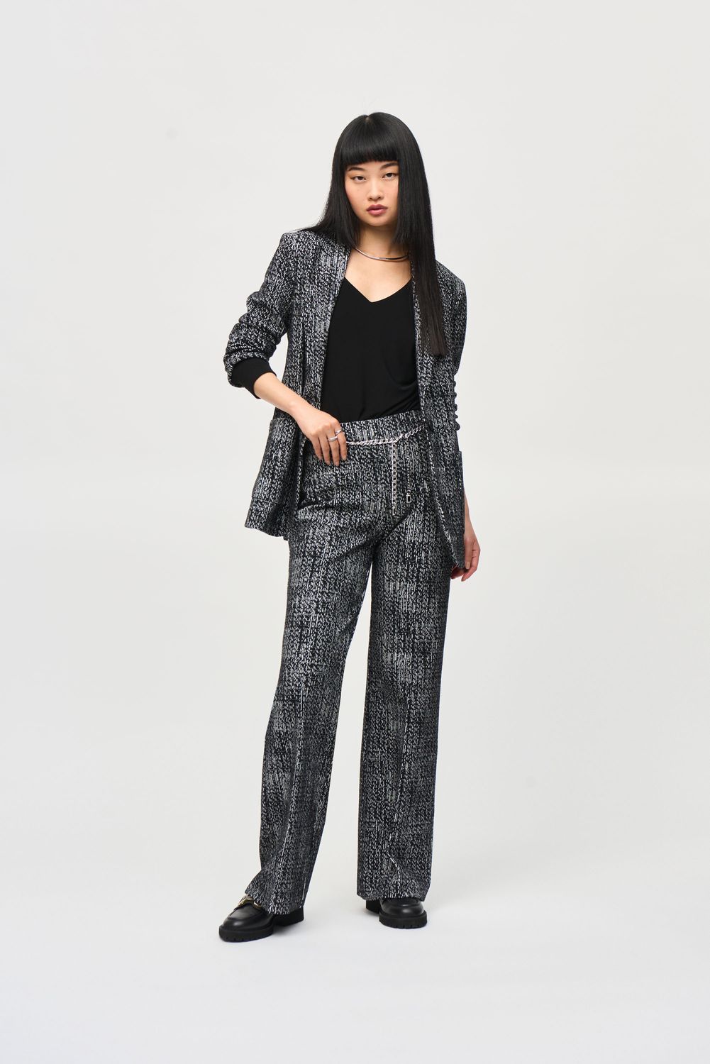 Joseph Ribkoff Tweed Knit Wide-Leg Pull-On Pants