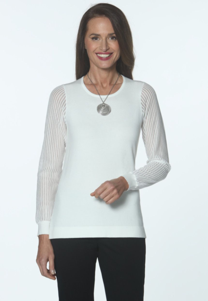 Jenvie Sweater with Mesh Striped Sleeve
