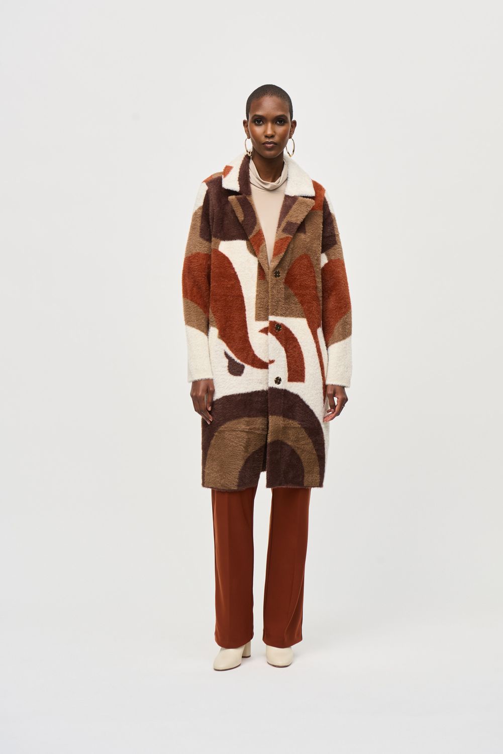 Joseph Ribkoff Abstract Print Feather Yarn Sweater Coat
