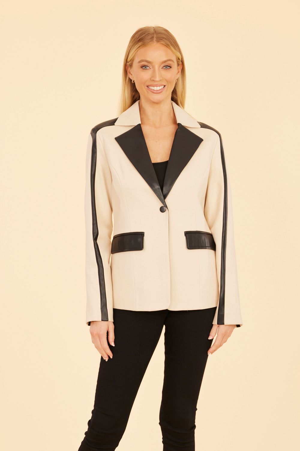 Dolce Cabo Faux Leather Trim Ponti Blazer