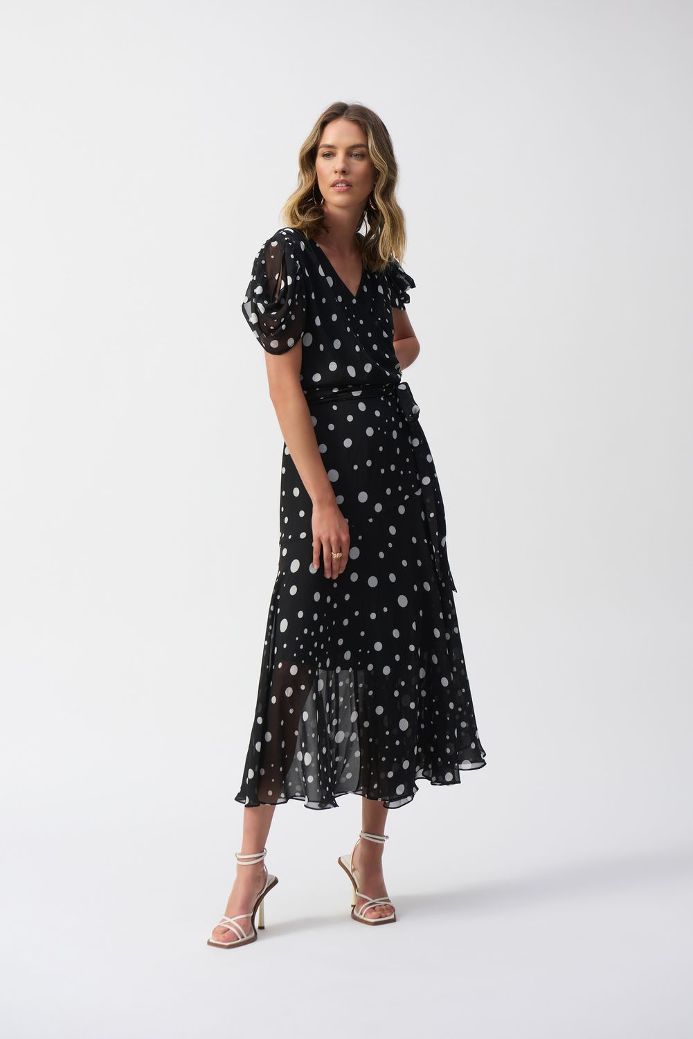 Joseph Ribkoff Chiffon Dot Print Wrap Dress