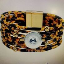 Metal Sunflower Magnet Buckle Leather Bracelet Beaded Brass Bracelet Snap