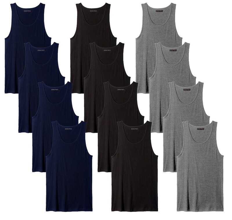 12 Pack Mens 100% Cotton Ribbed Tank Top A-Shirt Undershirt