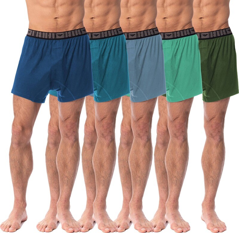 5 Pack Men's Cotton Rayon Boxer Shorts with Fly Med