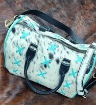Teal and White Cowhide Purse