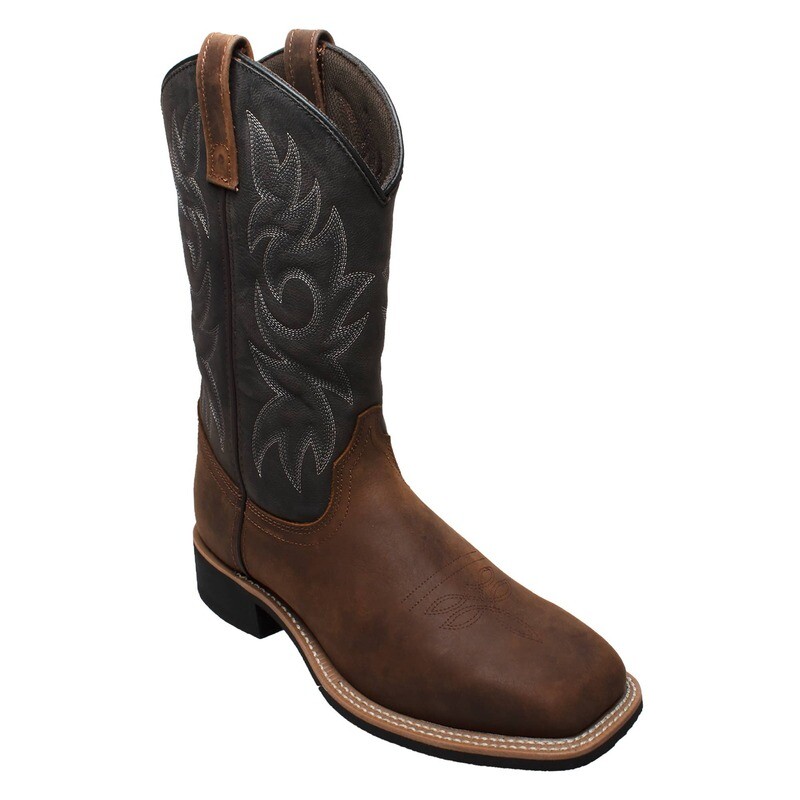 Mens Black and Brown Work Western Square Toe-13