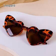 Kids Leopard Print Heart Shape Sunglasses w/ 2 Snaps