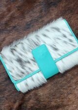 Cowhide and teal trimmed Wallet