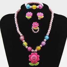 Children's Resin Necklace Bracelet Four Piece Set Ring Earrings