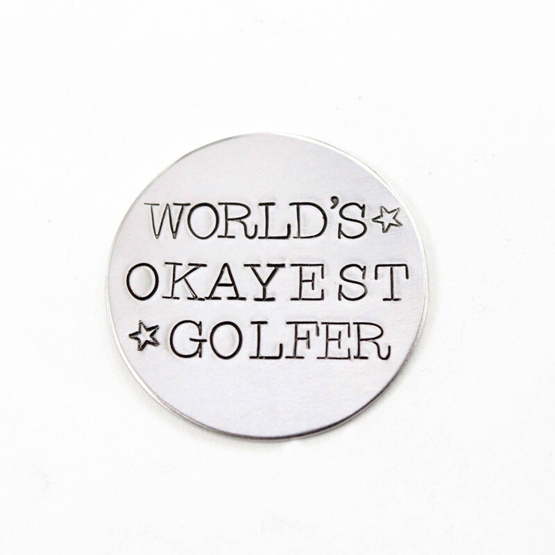 "World's Okayest Golfer"  MAGNETIC golf ball marker with optional hat clip