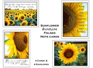 Set of 4 Sunflower Sunshine Quote Cards / Envelopes