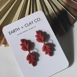Small Double Leaf Polymer Clay Earrings