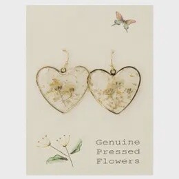 Queen Anne's Lace Flower Heart Earrings