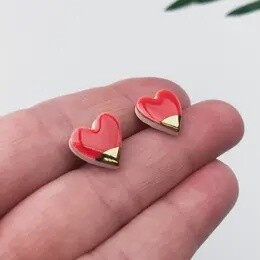 Strawberry Red Heart Earrings On Silver Plated