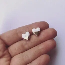 White Ceramic Heart Earrings With Gold Tips