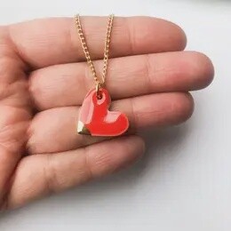 Strawberry Red Heart Necklace On Gold Plated Chain