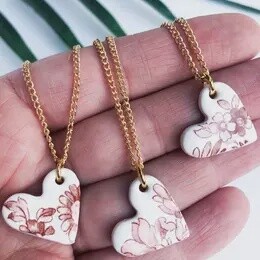 Vintage China - Brown Patterned Heart Necklace