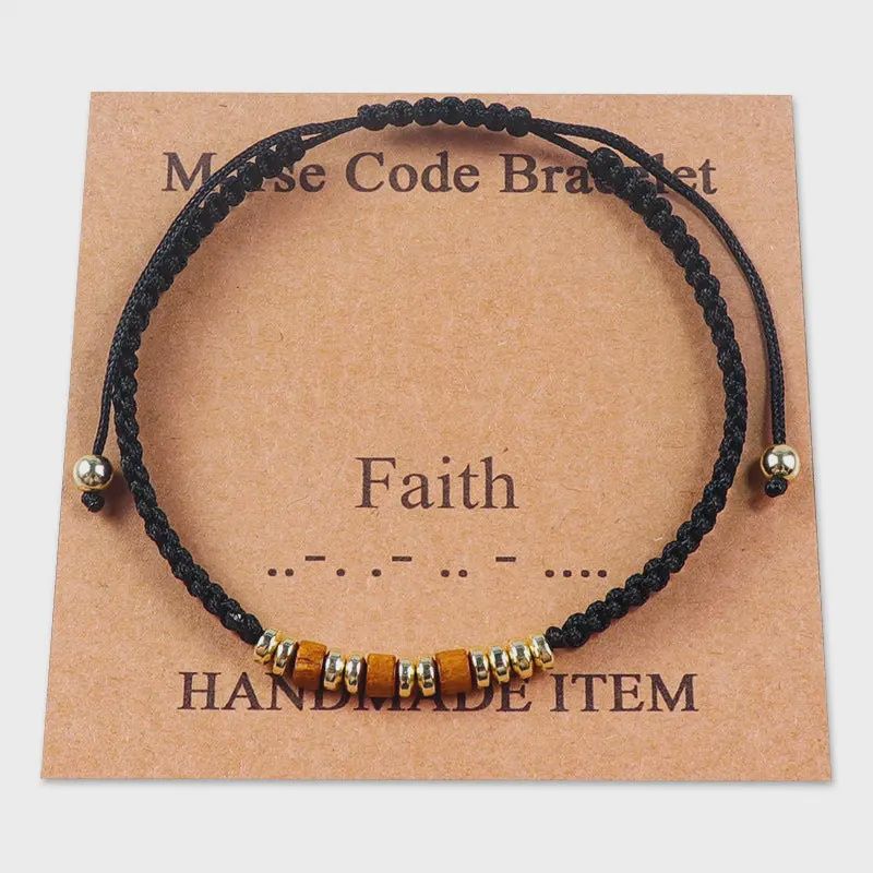 Morse Code Wooden Bead Bracelets-Faith