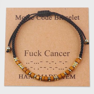 Morse Code Wooden Bead Bracelets-Fuck Cancer