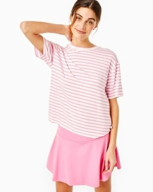 Classic Short Sleeve Top, Size: S, Colour: Super White/Peony Stripe