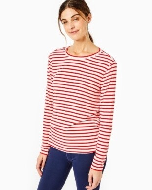 The Everyday Long Sleeve Top, Size: S, Colour: Super White/Poppy Stripe