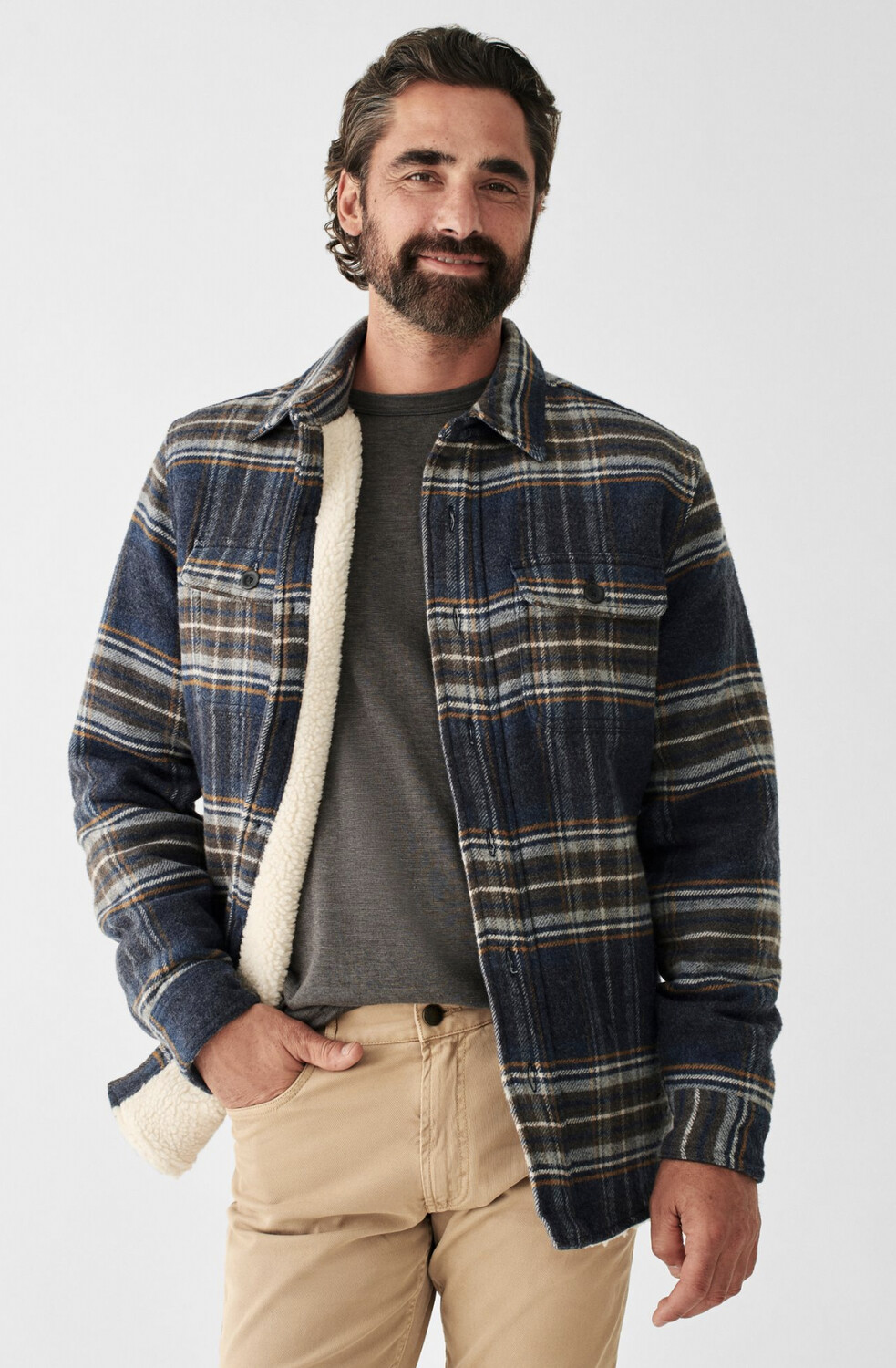 High Pile Fleece Plaid, Colour: Navy Summit Plaid, Size: S