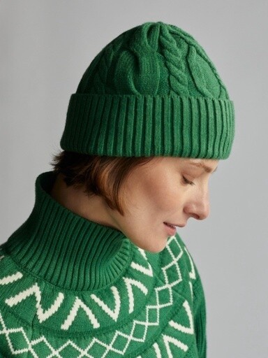 chamond cable beanie, Size: OS, Colour: verdant green, Season: 2341