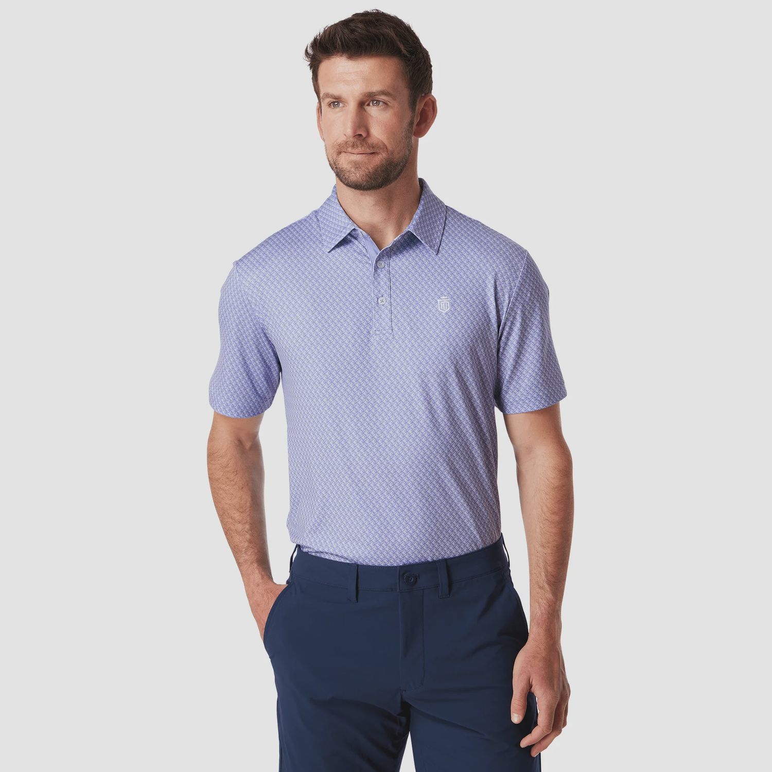Athletic Tech Printed Polo, Size: S, Colour: Grape Denim Blur
