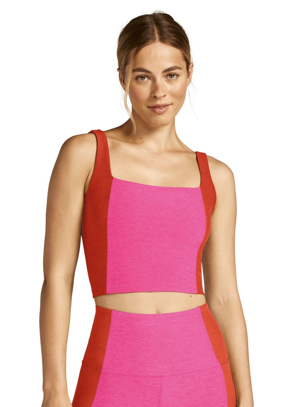 Spacedye Vitality Colorblock Cropped Tank, Size: XS, Colour: Pink Punch/Firecracker Red