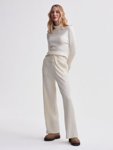 Simeon Wide Rib Knit Trouser, Size: XS, Colour: egret