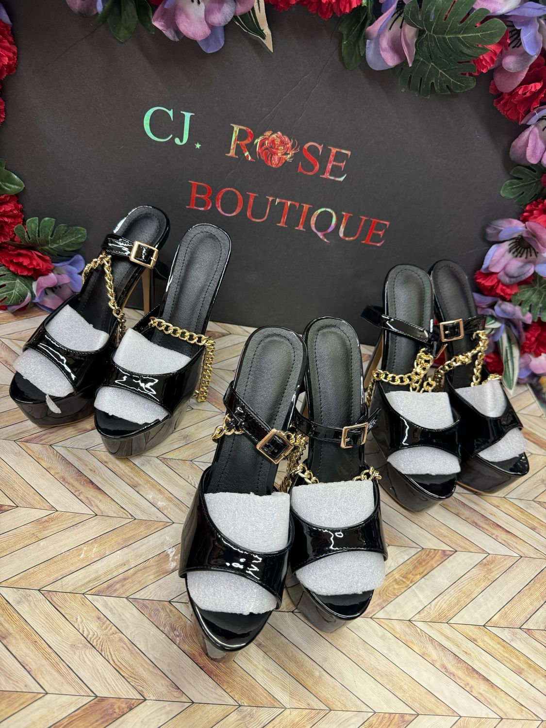 7in Black Chain Heels