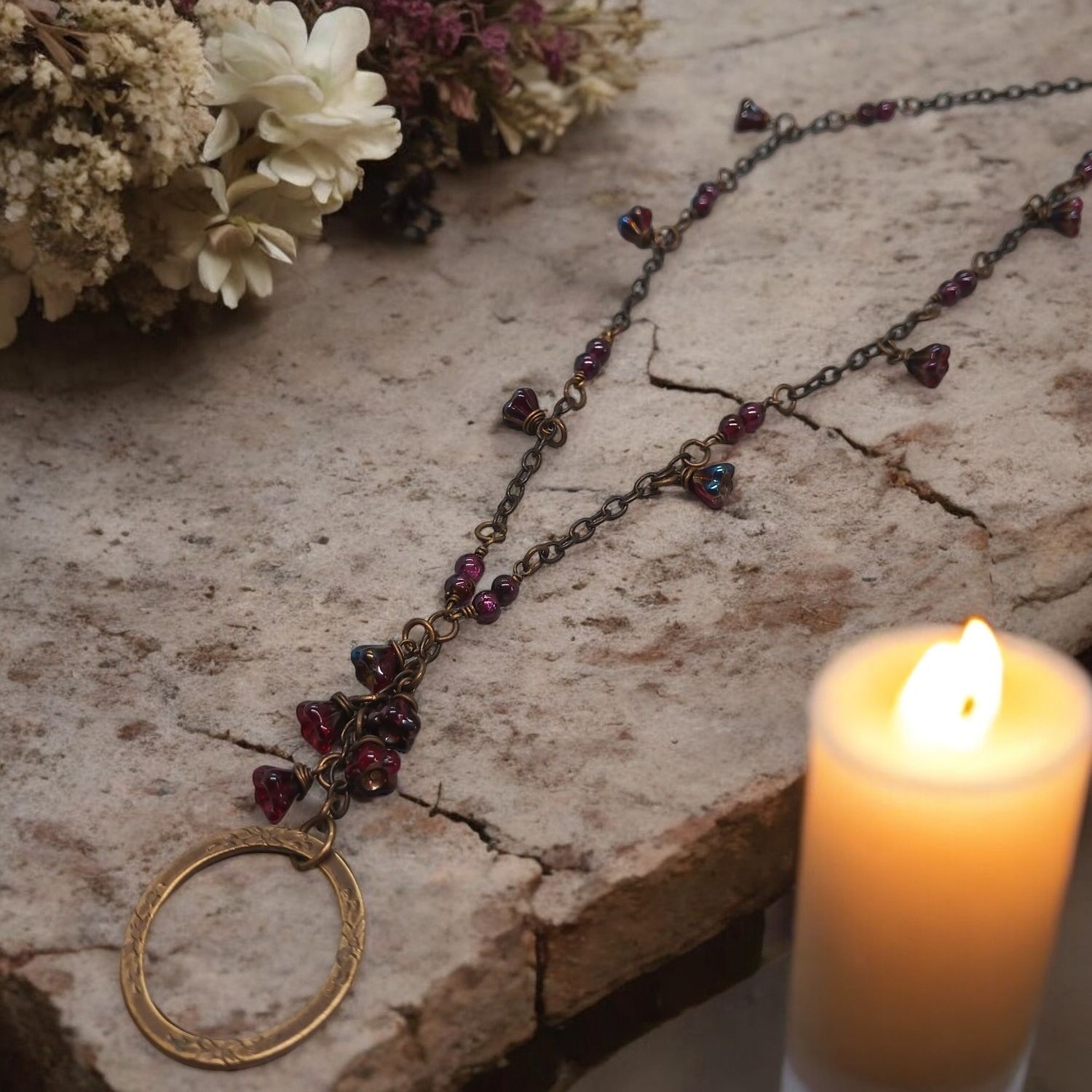 Ella&#39;s Eternity Ring Garnet and Czech Glass Necklace