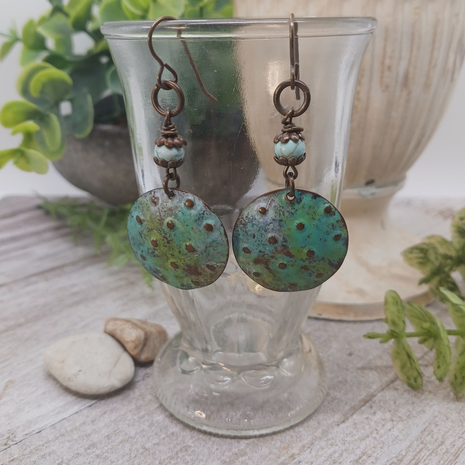 *Patty* Patinaed Polka Dot Earrings