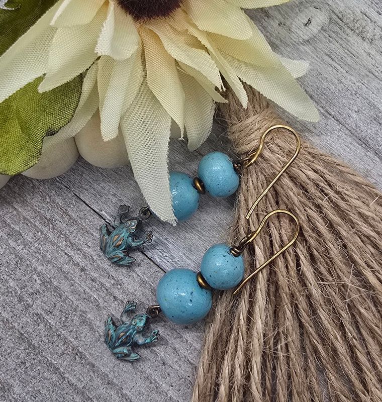 *Bettina* Blue Frog Earrings