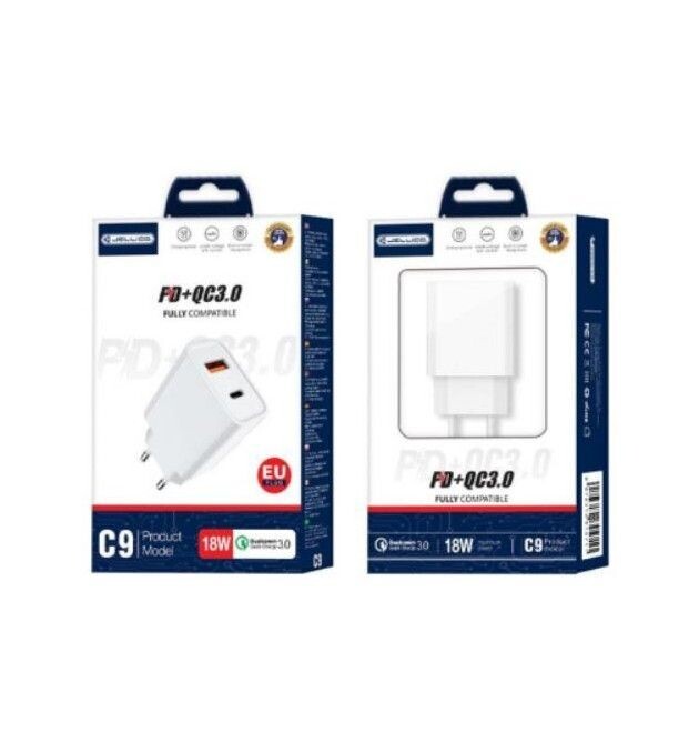 CHARGEUR JELLICO C9 18W PD DOUBLE USB 3.0 ET USB TYPE C BLANC