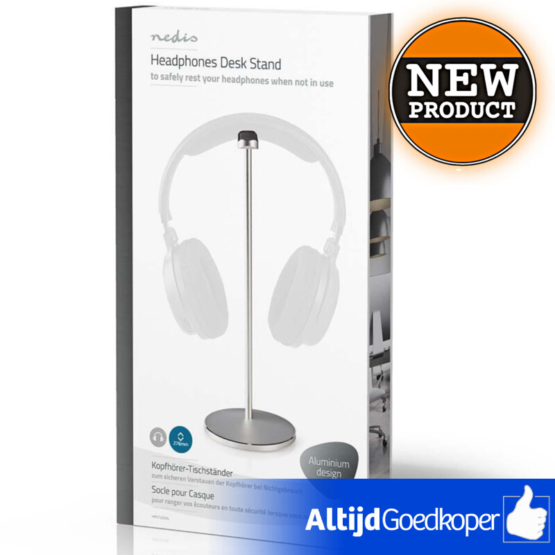 Nedis Koptelefoonstandaard Aluminium | Antislipvoetjes, 98 x 276 mm, Zilver | NIEUW Nedis Koptelefoonstandaard Aluminium | Antislipvoetjes, 98 x 276 mm, Zilver | NIEUW