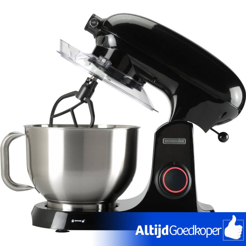 Bourgini Steel Kitchen Chef Keukenmachine - 5.5 Liter inhoud | Keukenmixer met krachtige 1800watt motor | Keukenrobot Metalen behuizing | Foodprocessor | Zwart