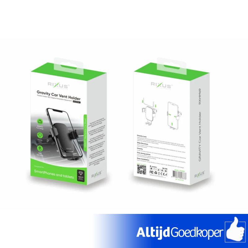 Rixus Rixus Gravity Car Vent Holder Universal | Zwart | Nieuw | Met Garantie Rixus Rixus Gravity Car Vent Holder Universal | Zwart | Nieuw | Met Garantie