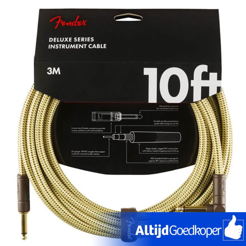 Fender Gitaarkabel Deluxe Series Tweed 3 Meter Recht/Haakse Pluggen