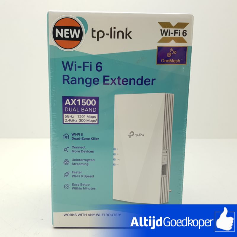 TP-Link Wi-Fi 6 Range Extender AX1500 I Nieuw in seal TP-Link Wi-Fi 6 Range Extender AX1500 I Nieuw in seal