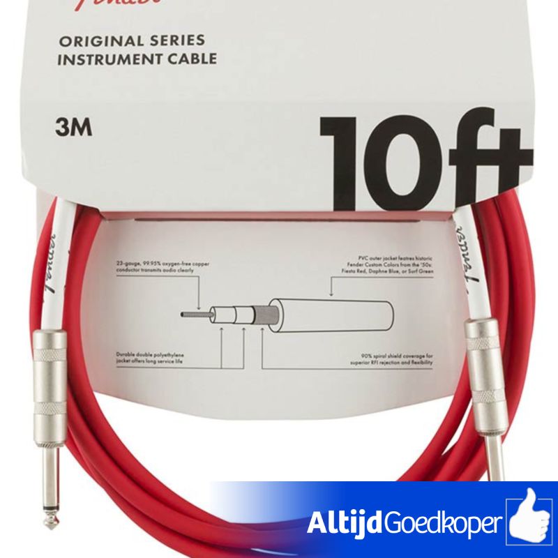 Fender Original Series Instrumenten Kabel 3M - Surf Green / Daphne Blauw / Fiesta Rood