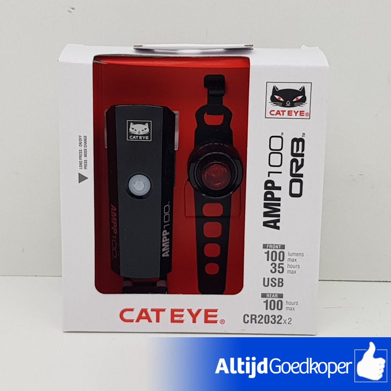 CatEye AMPP100 + Orb Fietsverlichting - LED - USB Oplaadbaar - Zwart
