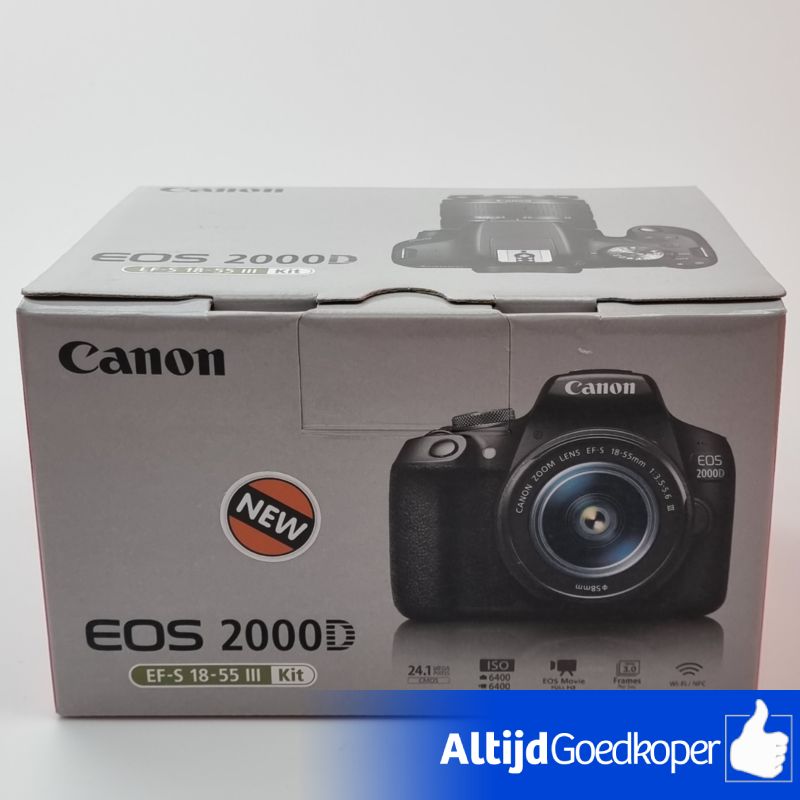 Canon EOS 2000D + 18-55mm f/3.5-5.6 DC III Zwart | Nieuw in doos