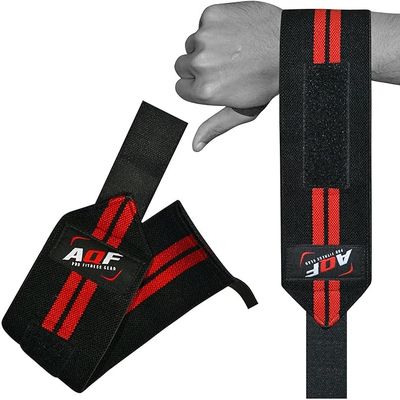 AQF Power Weight Lifting Wrist Wraps for increasing stability during heavy pressing - Sold as Pair &amp; One Size Fits All (Black)