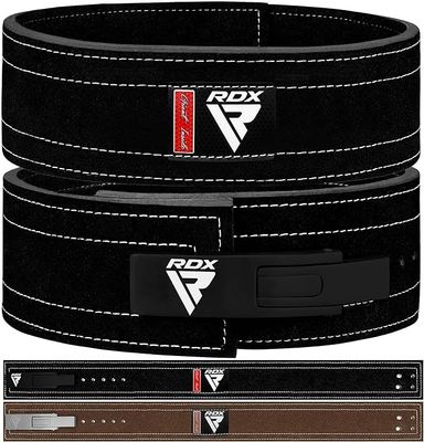 RDX Powerlifting Belt for Weight Lifting, Approved by IPL and USPA, Lever Buckle Gym Training Leather Belt 10mm Thick Lumbar Back Support 4 inch for Deadlift Squat and Bench (black) (Medium)