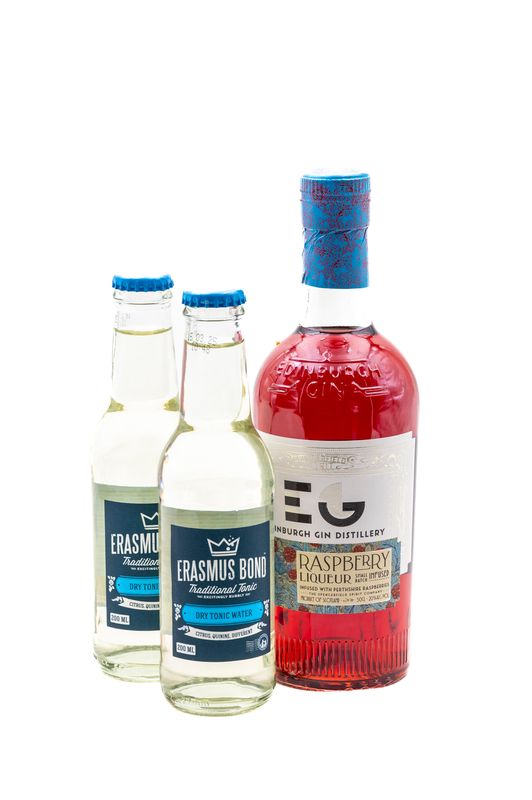Geschenkbox mit 1 Fl. RASPBBERY Gin, 2 Tonic Water Schottland